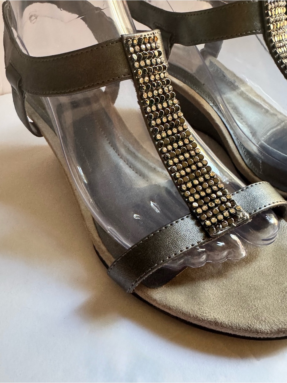 Predictions Womens 8.5W Comfort Plus Gunmetal Rhinestone Wedges Evening Cocktail